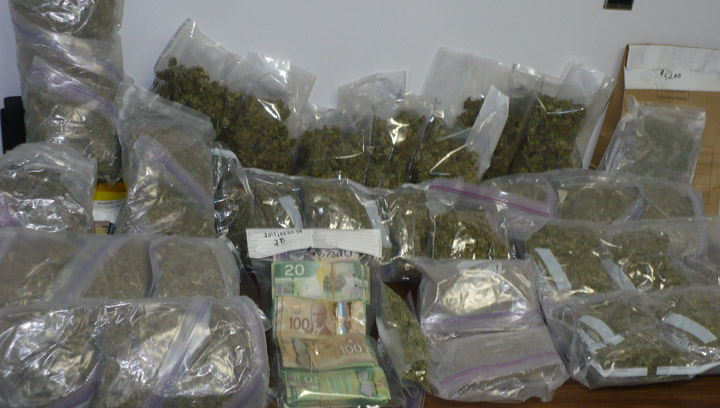 Four arrested, marijuana, cash seized, after RCMP make a drug bust in Melville, Saskatchewan.