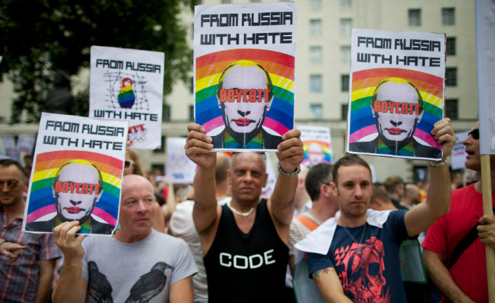 Protesters in Britain rally against Russia's so called anti-gay propaganda law. 