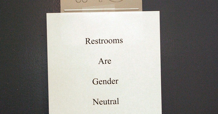 West Hollywood, UNITED STATES:  A sign is posted at the entrance of the restrooms during the "Transgender Day of Remembrance" at the Metropolitan Community Church in West Hollywood, CA, 20 November 2006.