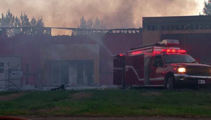 Saskatchewan town scene of a major fire as Valley Ford in Hague goes up in flames.