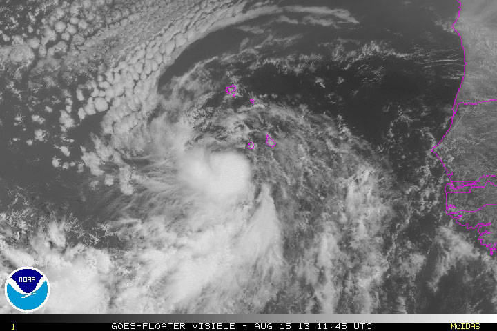 Tropical Storm Erin seen off the coast of the Cape Verde islands.