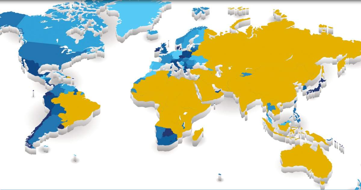 The counties in yellow are ones that require visas.