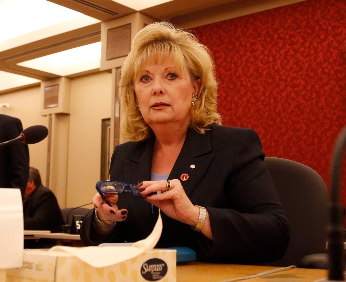 Senator Pamela Wallin appears at a Senate committee hearing on Parliament Hill in Ottawa on Monday, August 12, 2013. THE CANADIAN PRESS/Patrick Doyle.