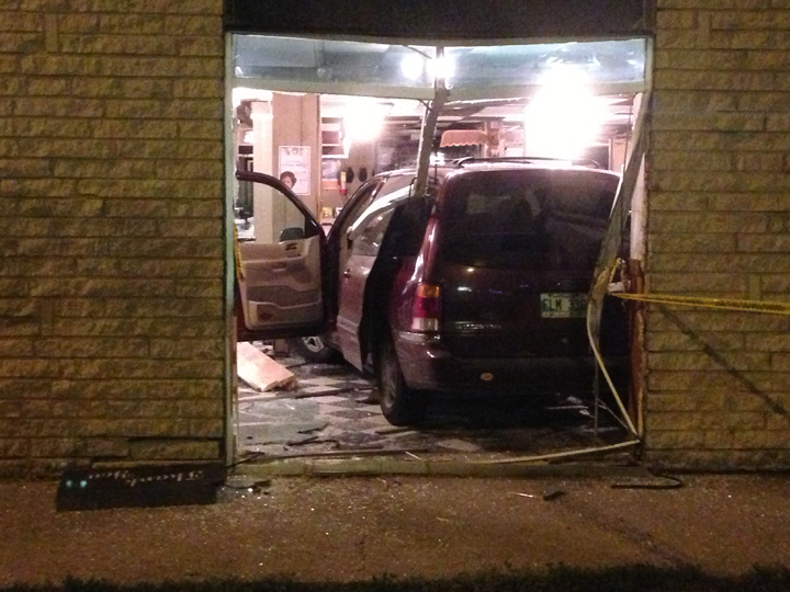 A woman lost control of her van and drove it directly into the Westbrook Inn on Tuesday night. Jordan Pearn rushed out and recorded the ruins.
