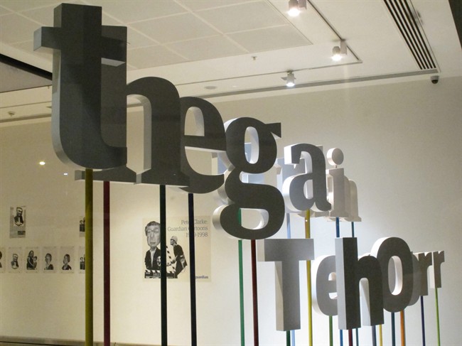 A display fronts the offices of the Guardian and its sister paper, The Observer, on Monday night, Aug. 19, 2013.