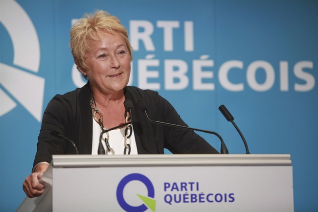 Quebec Premier Pauline Marois speaks at the "Universite d'ete des jeunes du Parti Quebecois" event in Quebec City, Sunday, August 25, 2013. THE CANADIAN PRESS/Francis Vachon.