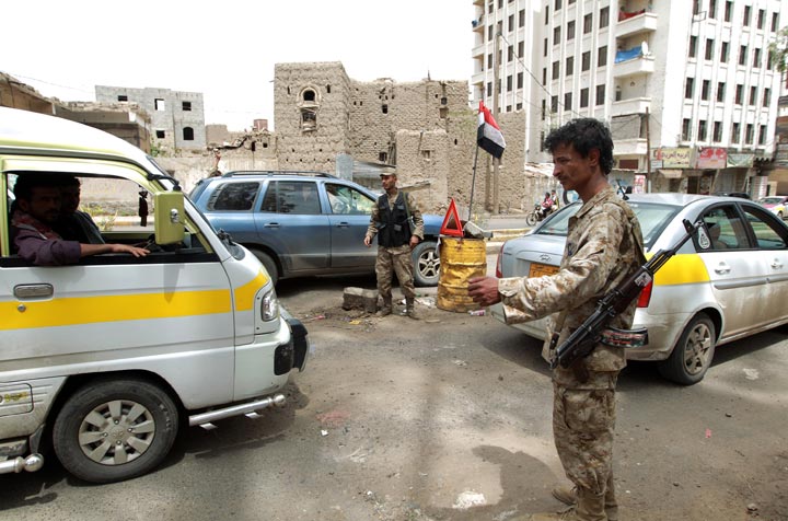 Yemeni police man a check point in the capital Saana on August 3, 2013. 