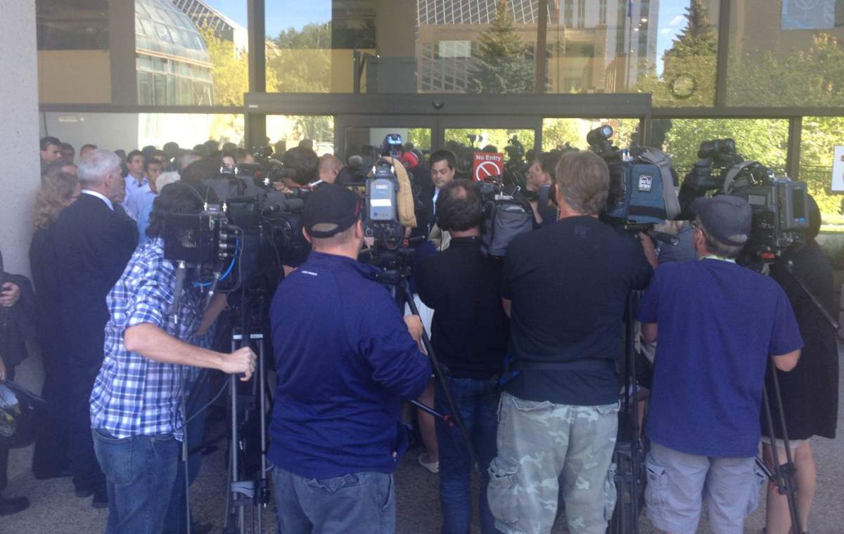 Chief Crown Prosecutor Steven Bilodeau speaks to media and victims’ families following the Baumgartner sentencing. September 11, 2013