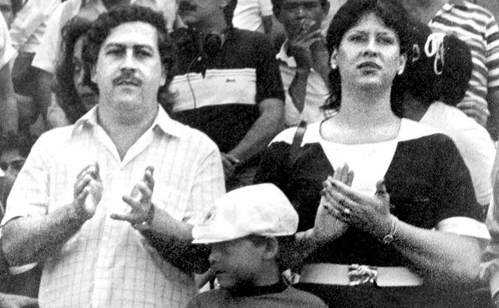 The late Pablo Escobar, former boss of the Medellin drug cartel, left, is shown with his wife, Victoria Henau Vallejos, right, and son while attending a soccer match in this undated file photo in Colombia.