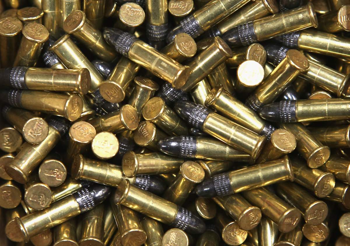 A box of 500 .22 cal. bullets are offered for sale at Freddie Bear Sports on October 18, 2012 in Tinley Park, Illinois.
