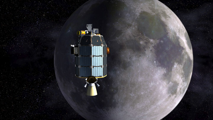 An artist's concept of LADEE as it approaches the moon.