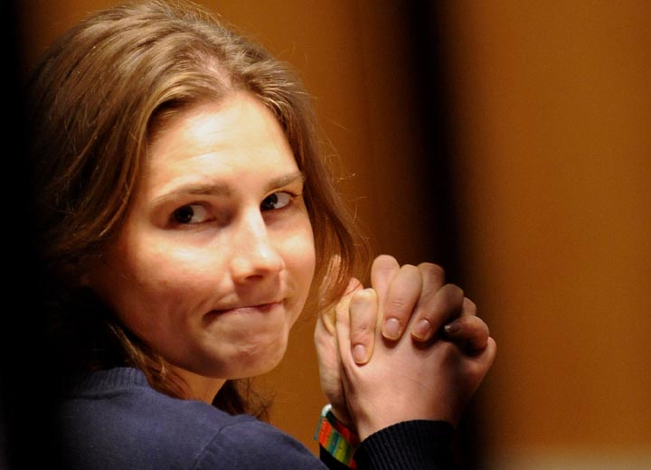 This file picture taken on March 12, 2011 shows Amanda Knox in court before the start of a session of her appeal trial in Perugia's courthouse. AFP/Getty Images.
