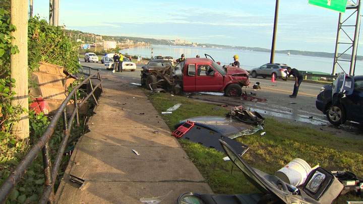 Six people were sent to hospital after a four-vehicle accident on the Bedford Highway.