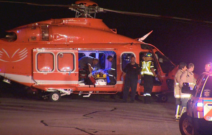 A man sustained life threatening injuries and was airlifted to Sunnybrook Hospital after an overnight motorcycle crash in Caledon.