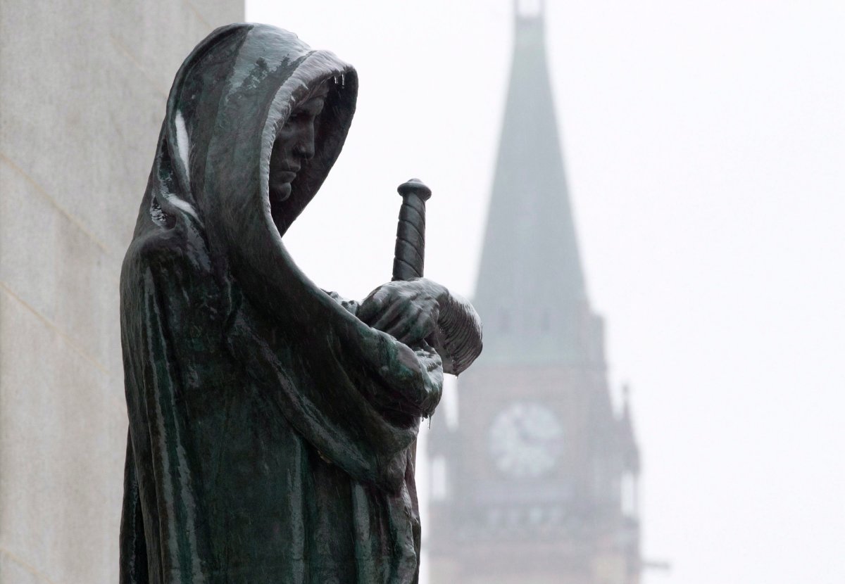 Icicles hang on a statue outside of the Supreme Court of Canada, Monday, December 10, 2012 in Ottawa. THE CANADIAN PRESS/Adrian Wyld.