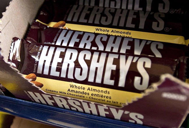 Hershey's chocolate bars are on display in a Montreal store on Friday, June 21, 2013 in Montreal.