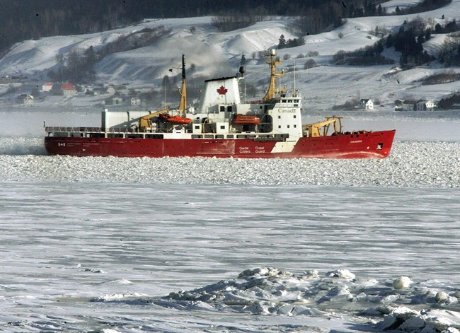 Canadian Coast Guard icebreaker Amundsen is shown clearing a path through the ice on the Saguenay River Friday Jan. 21, 2005.