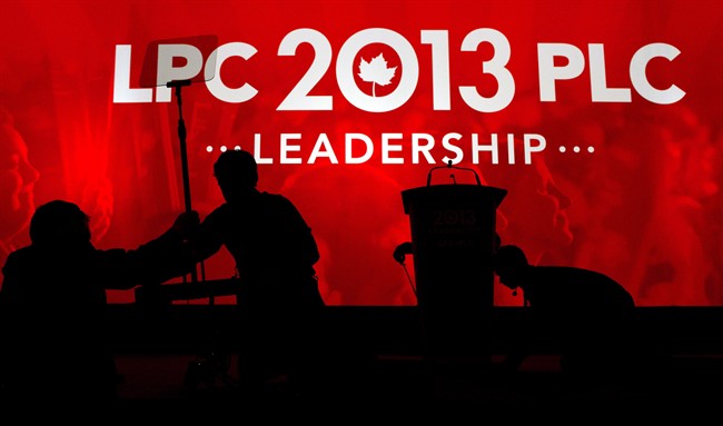 Crew members prepare the stage between candidates during the 2013 Liberal Leadership National Showcase in Toronto on Saturday, April 6, 2013. The vast majority of federal political donations from suspects accused of corruption in Quebec went to the Liberal Party of Canada in the era that predated fundraising reforms, construction scandals, and an extended exile in opposition.THE CANADIAN PRESS/Justin Tang.