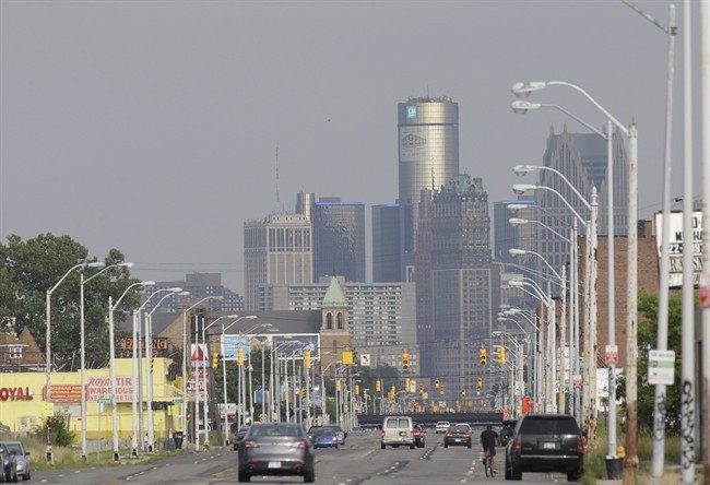 This July 18, 2013, shows the Detroit skyline from Grand River in Detroit. 