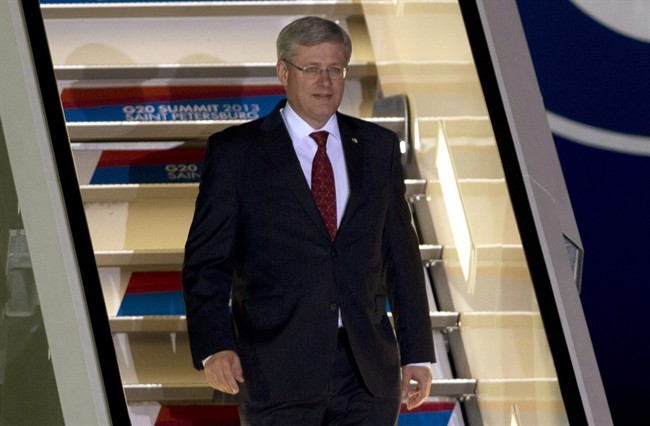 Canadian Prime Minister Stephen Harper arrives in St. Petersburg, Russia Wednesday September 4, 2013. 