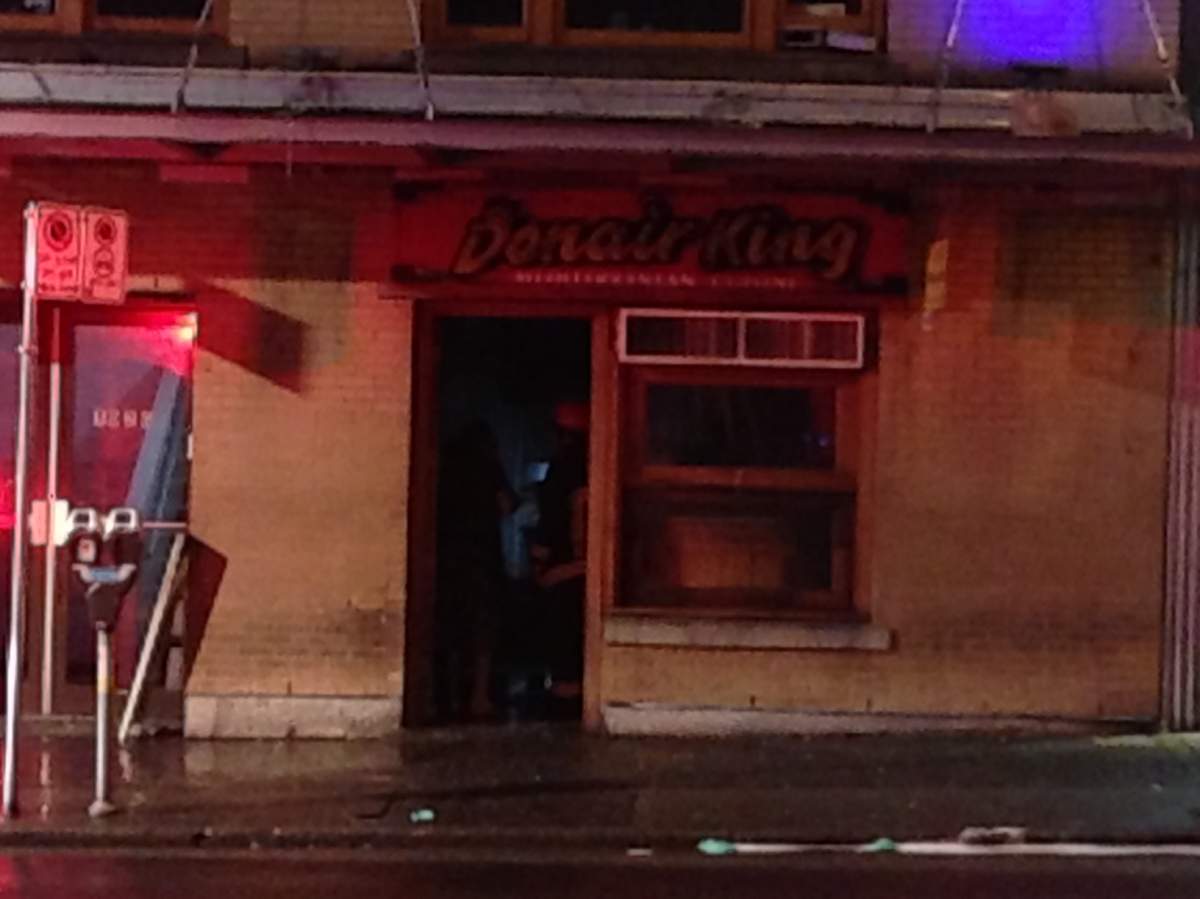 Vancouver Fire says they got a call around 4:45 a.m. about a fire at the Donair King on Davie Street next to the Celebrities Nightclub.