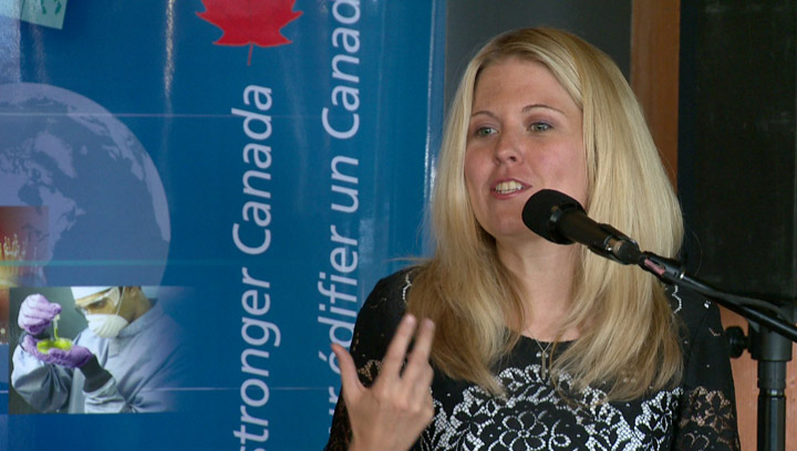 Michelle Rempel, minister of state for Western Economic Diversification, announces $1.12 in funding to the Saskatchewan Trade and Export Partnership in Saskatoon on Sept. 3, 2013.