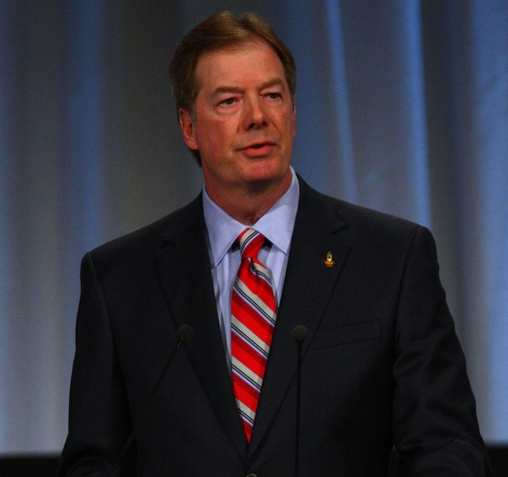 US Olympic Committee Chairman Larry Probst addresses the IOC members during the Chicago 2016 presentation on October 2, 2009 at the Bella Centre in Copenhagen, Denmark.