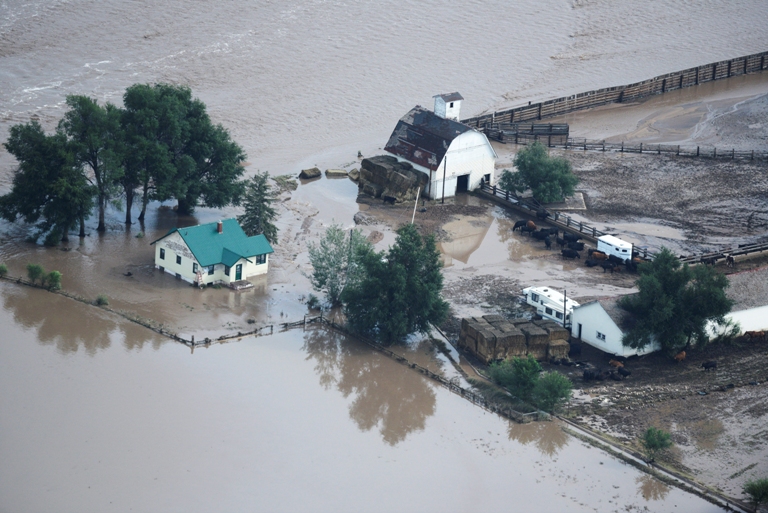 A flooded farm in Weld County Colorado Saturday morning, September 14, 2103. (Andy Cross/The Denver Post via Getty Images)