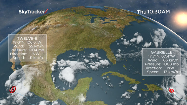 Tropical Storm Gabrielle and Tropical Depression Twelve-E .