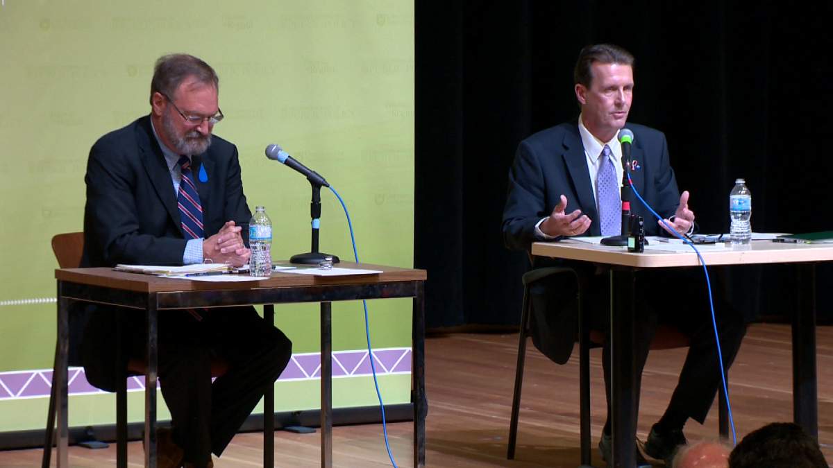 Regina Water Watch Spokesperson, Jim Holmes, and Mayor Michael Fougere debate a P3 option for our waste water treatment plant.