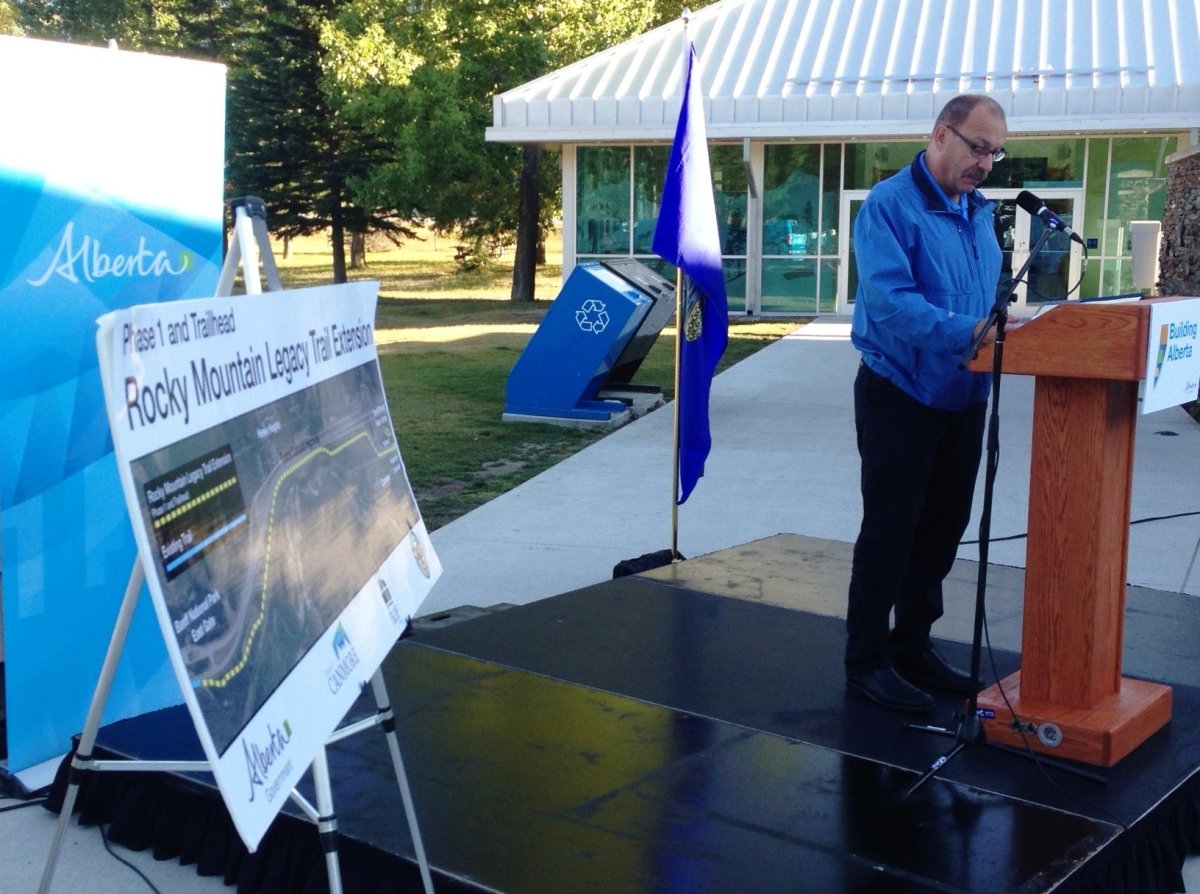 Ric McIver speaks about the $14 million Bow corridor paving project and opening of the first leg of the Rocky Mountain Legacy Trail.