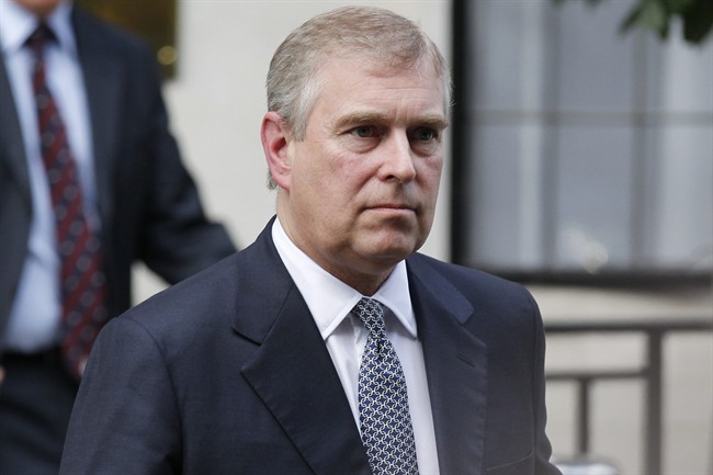 In this Wednesday, June 6, 2012 file photo, Britain's Prince Andrew leaves King Edward VII hospital in London after visiting his father Prince Philip .