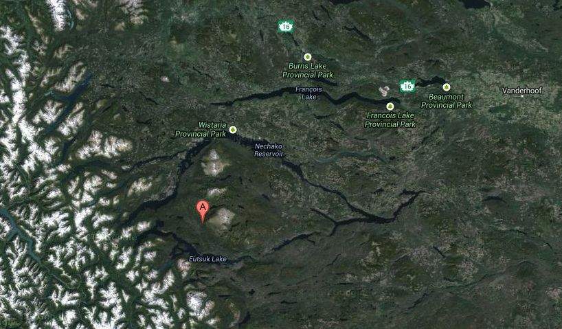 A wildfire is burning in Tweedsmuir North Provincial Park. 