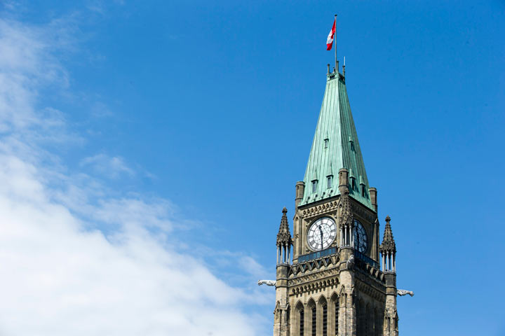 A general view of the Peace Tower on Parliament Hill, Ottawa.