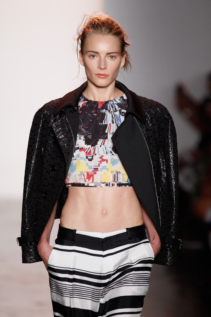 A model walks the runway at the Peter Som Spring 2014 fashion show during Mercedes-Benz Fashion Week at Milk Studios on September 6, 2013 in New York City.