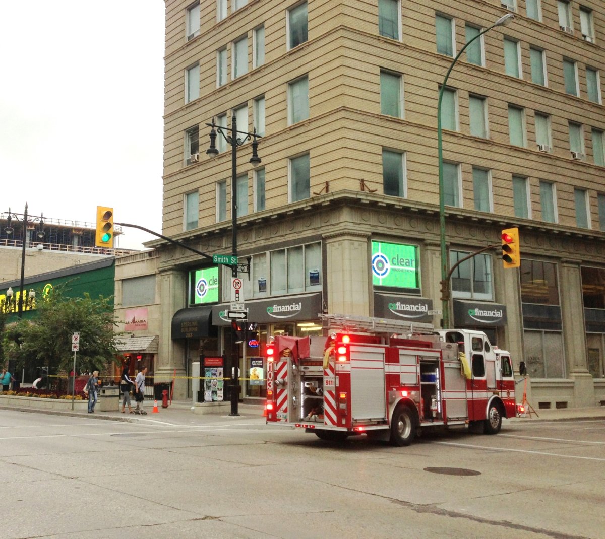 Fourth floor window on this Portage Ave. building blown out by small explosion Wednesday September 18, 2013.