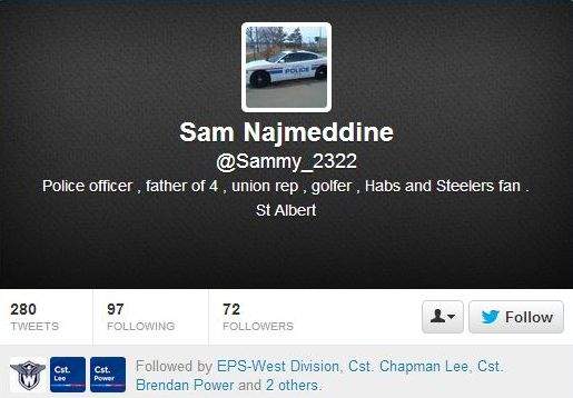 Screen grab of Sam Najmeddine’s Twitter account before he deactivated it.