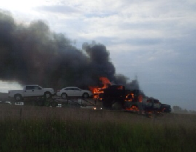 A fire on the QEII north of Airdrie. Courtesy of Joy Griffith.