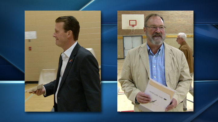 Earlier on Wednesday, Mayor Michael Fougere (left) and Regina Water Watch spokesman Jim Holmes (right) were out at their respective polling stations casting their ballot. 