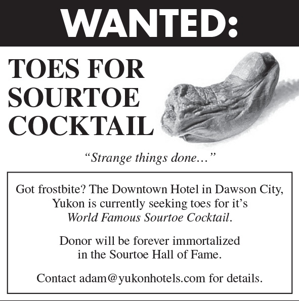 The Sourtoe cocktail ad.