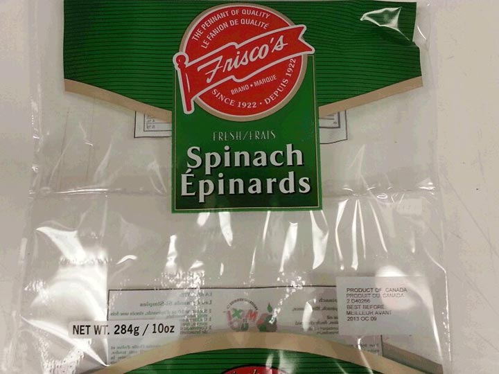 The affected spinach is sold under the name Metro in 171-gram packages, as Queen Victoria in 227-gram packages and under the name Frisco`s in 170 and 284 gram packages.