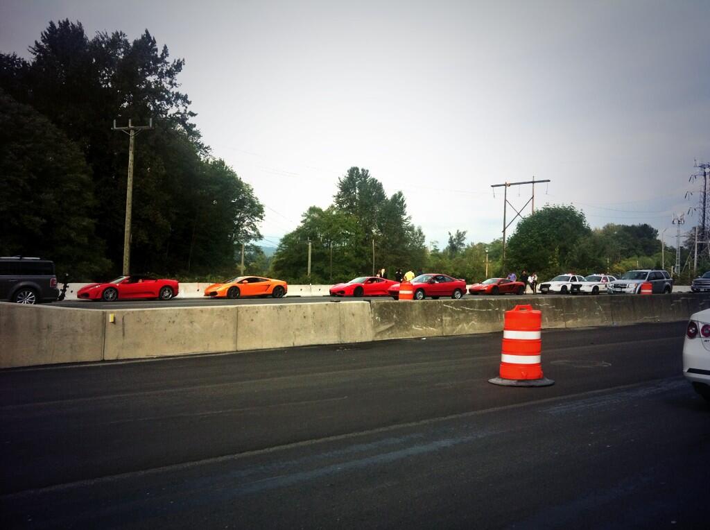 Several luxury sports cars were pulled over in Burnaby Friday ahead of the Luxury Supercar Weekend in Vancouver. 
