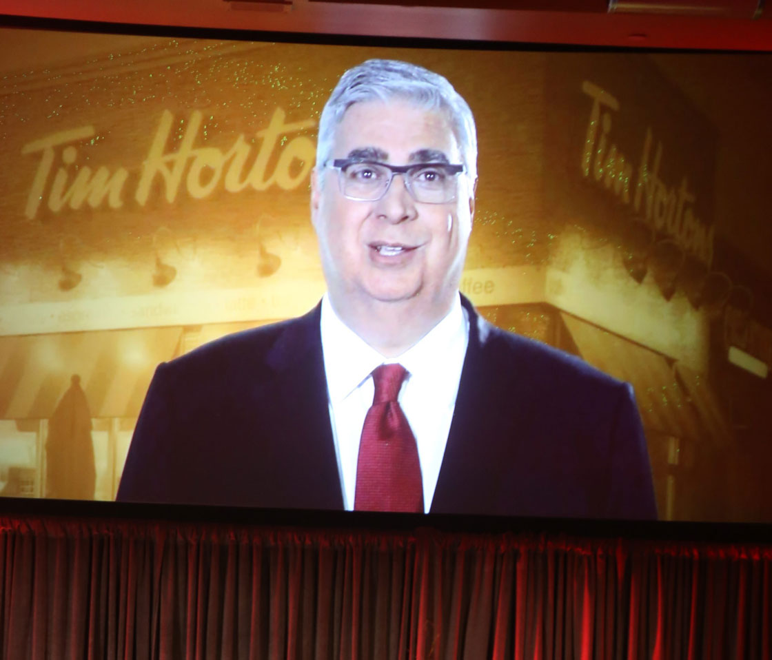 New Tim Horton's CEO Marc Caira addresses shareholders in May.