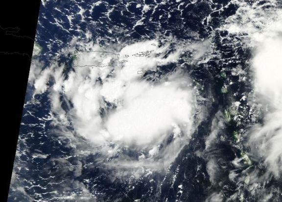 This satellite image shows tropical depression seven  near Puerto Rico late Wednesday afternoon.