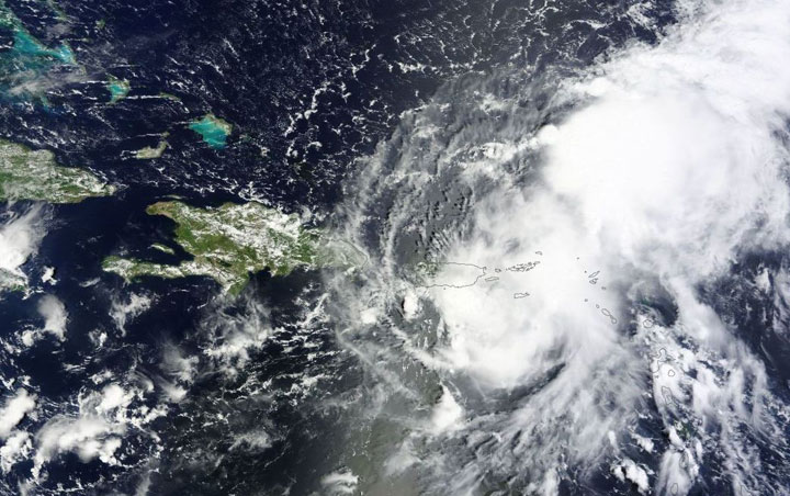 A NASA satellite image shows Tropical Storm Gabrielle on Thursday. The system immediately to the northeast is another tropical disturbance.