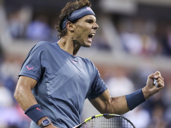 Rafael Nadal, of Spain, reacts after a point against Novak Djokovic, of Serbia, during the men's singles final of the 2013 U.S. Open tennis tournament, Monday, Sept. 9, 2013, in New York.