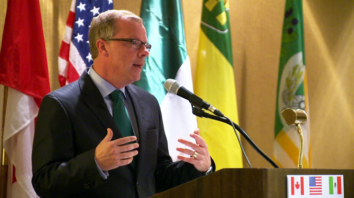 Premier Brad Wall speaks at Tri-National Agricultural Accord at the Radisson Hotel in Saskatoon.