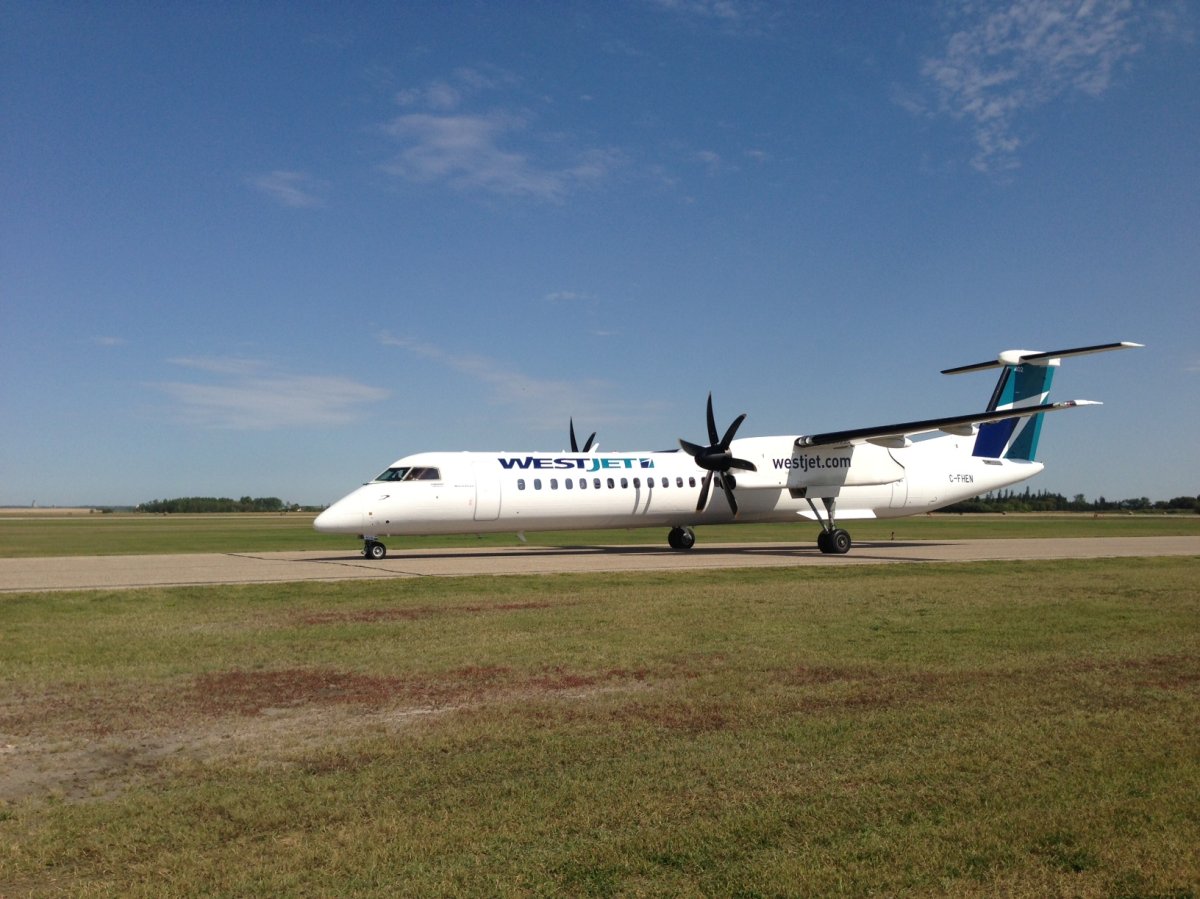 WestJet’s first flight in its daily service between Brandon and Calgary arrived at Manitoba's second largest city Tuesday afternoon.