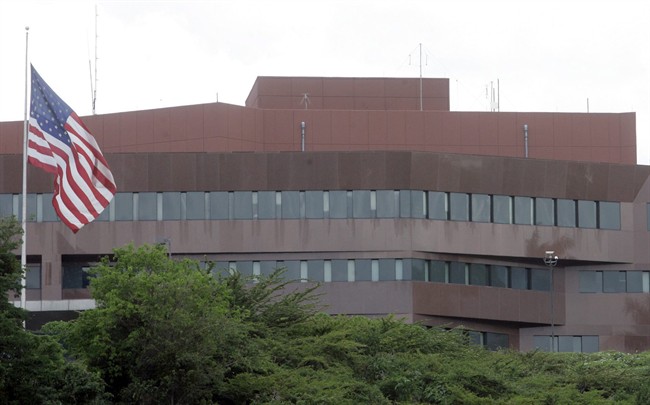 This Sept. 12, 2008 file photo shows the U.S. embassy in Caracas, Venezuela. 