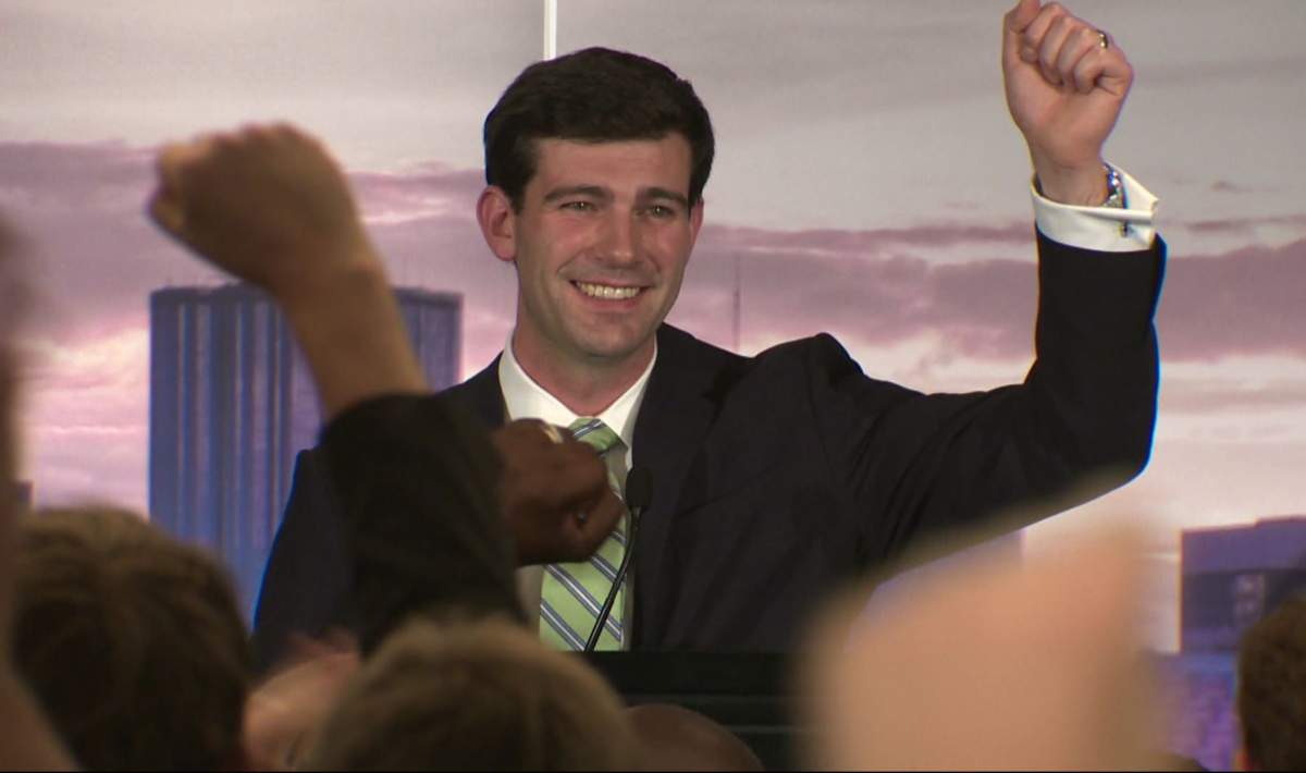 Edmonton Mayor-Elect Don Iveson celebrates his win on Monday, Oct. 21, 2013.